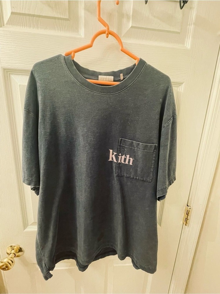 Vintage Kith Teeshirt – Navy White Denim Ribbed Collar – XL – drop shoulder Y2K