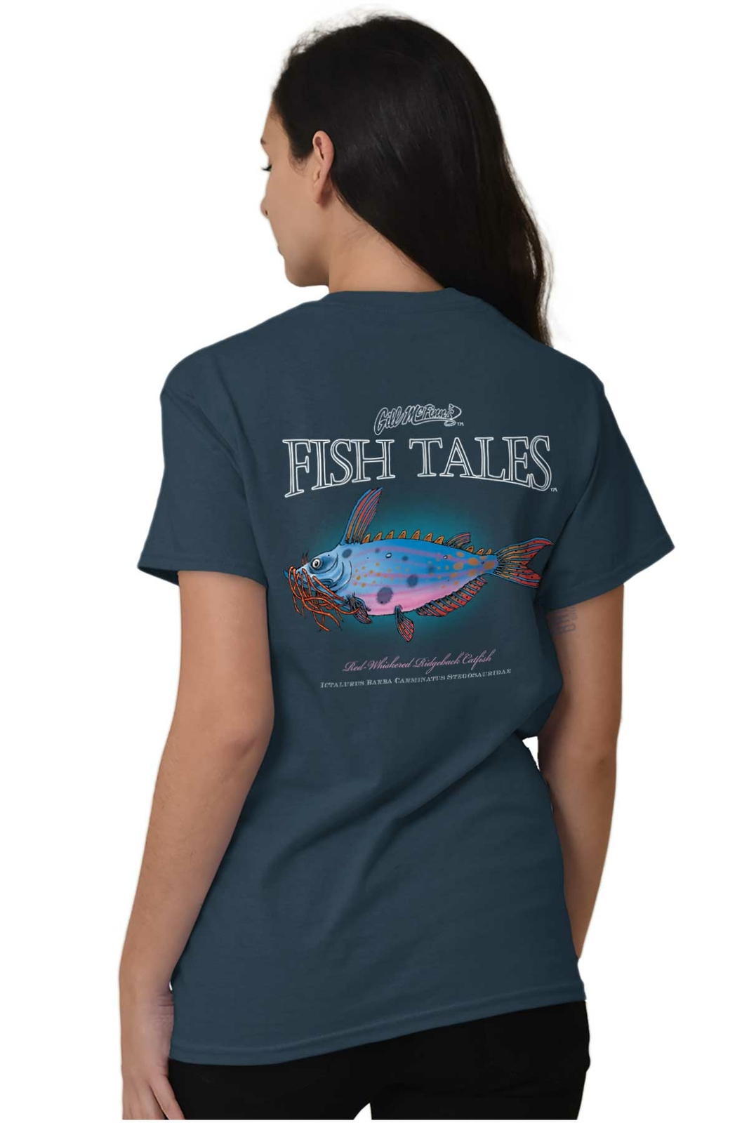 Gill McFinns Funny Catfish Outdoor Fishing Womens or Mens Crewneck T Shirt Tee gallery