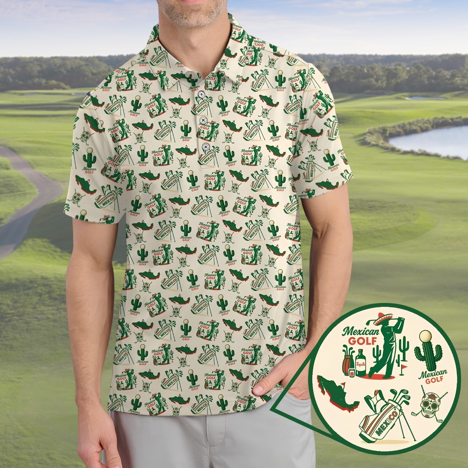 Mexican Golf Polo Shirt Men, Cactus Tequila Golfer Gift Dad Father's Day (S-5XL) gallery