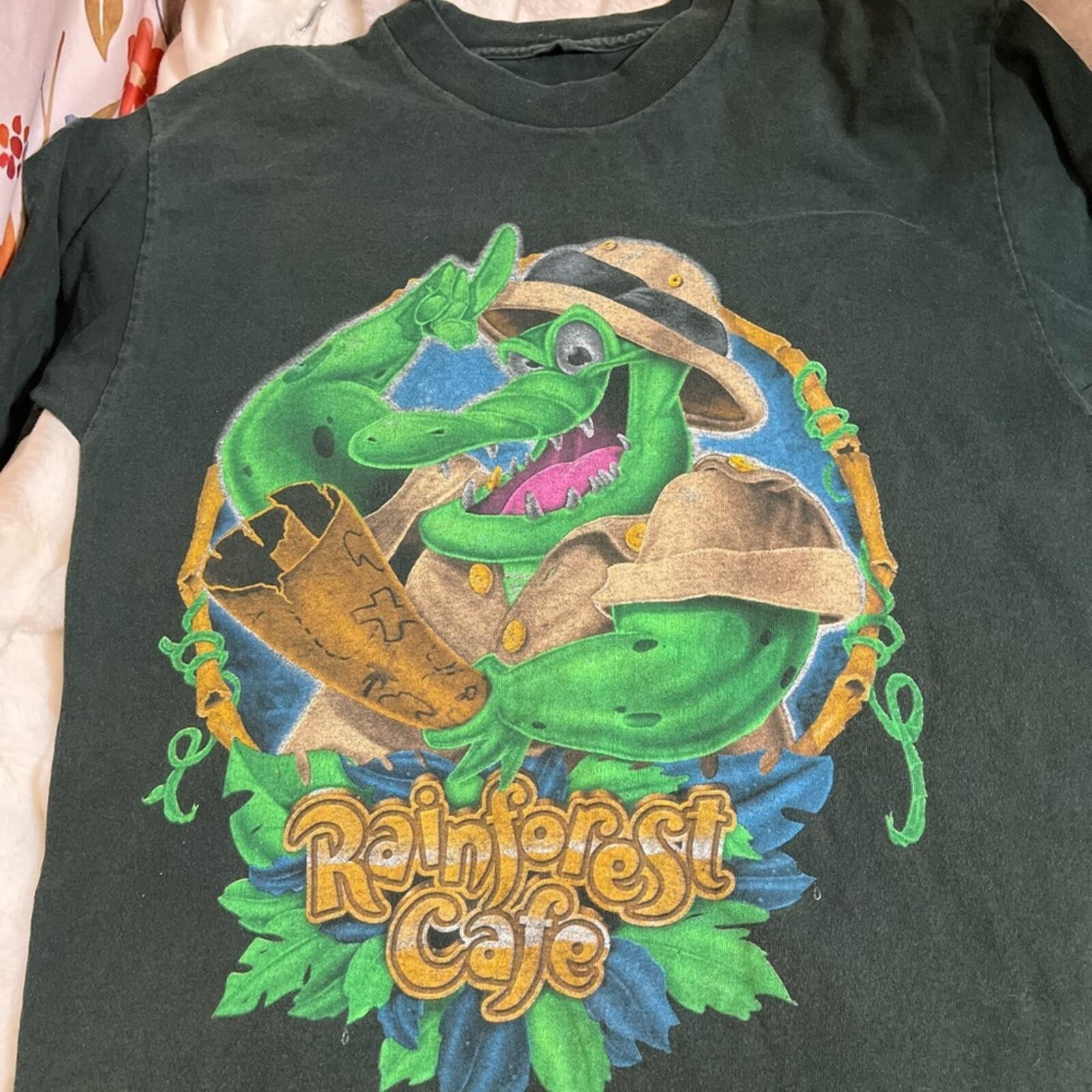 Vintage Rainforest Cafe Unisex Adult S/M 90s Nile Crocodile Faded Graphic Tee gallery