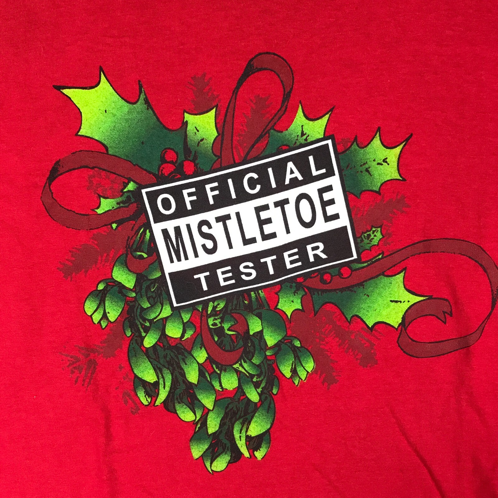 Official Mistletoe Tester Short Sleeve Crew Neck Red Christmas Holiday Shirt XL gallery