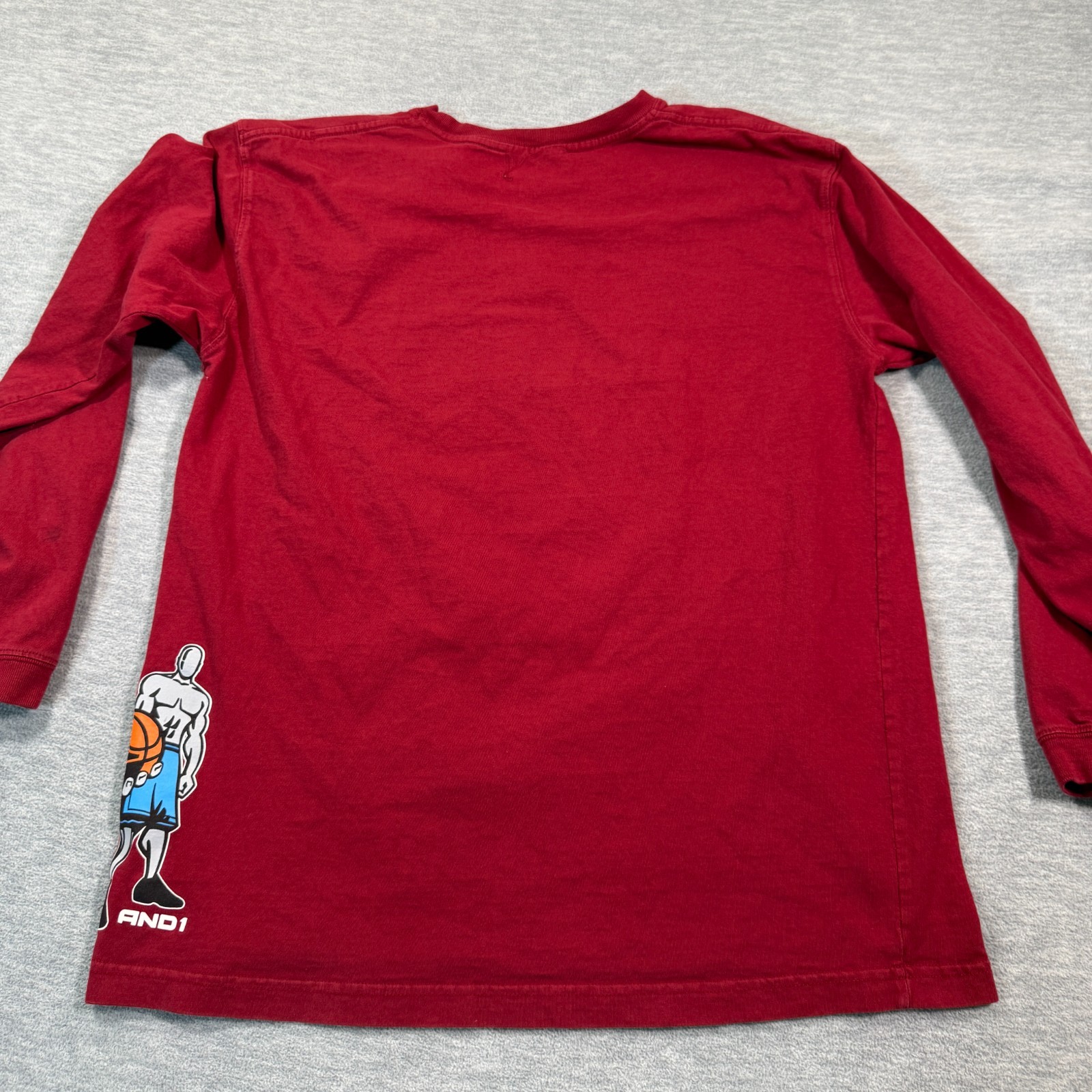 AND1 Shirt Men M Maroon Long Sleeve Take A Shot Jack In Box Graphic Vintage Y2K gallery