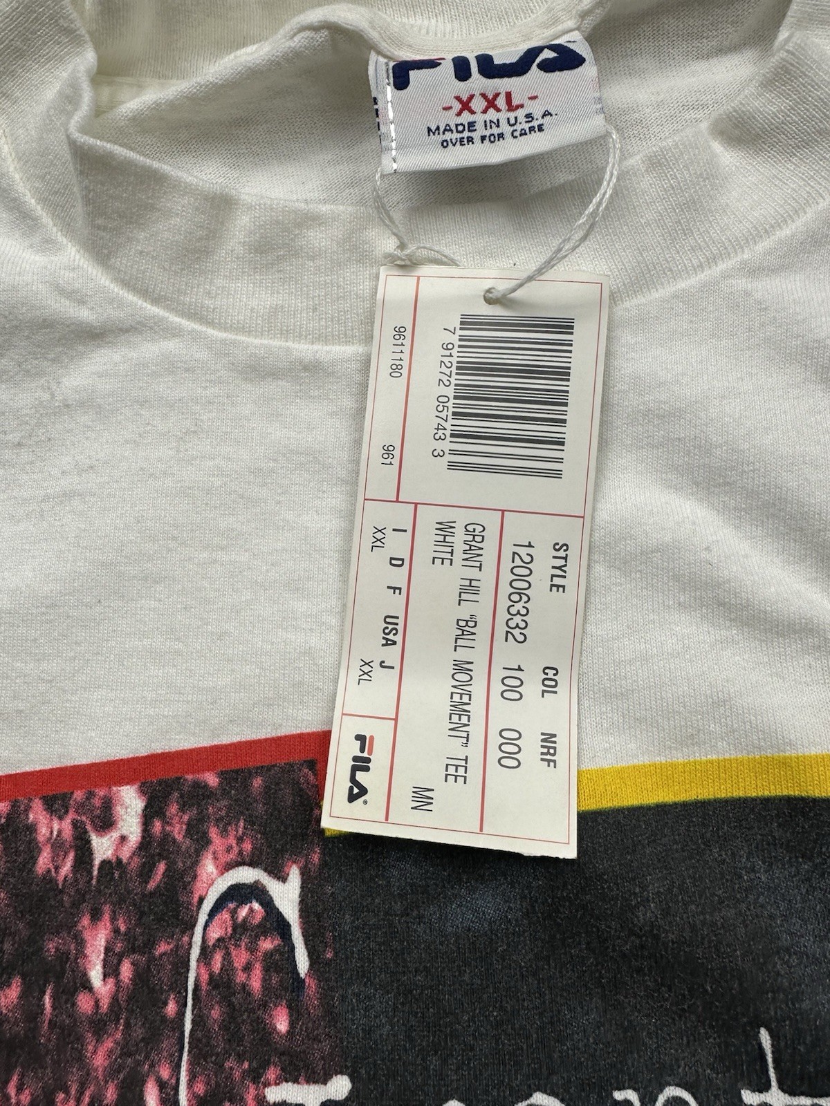Vintage NWT Mens Fila Grant Hill Basketball Graphic Shirt 90s 2XL White READ gallery