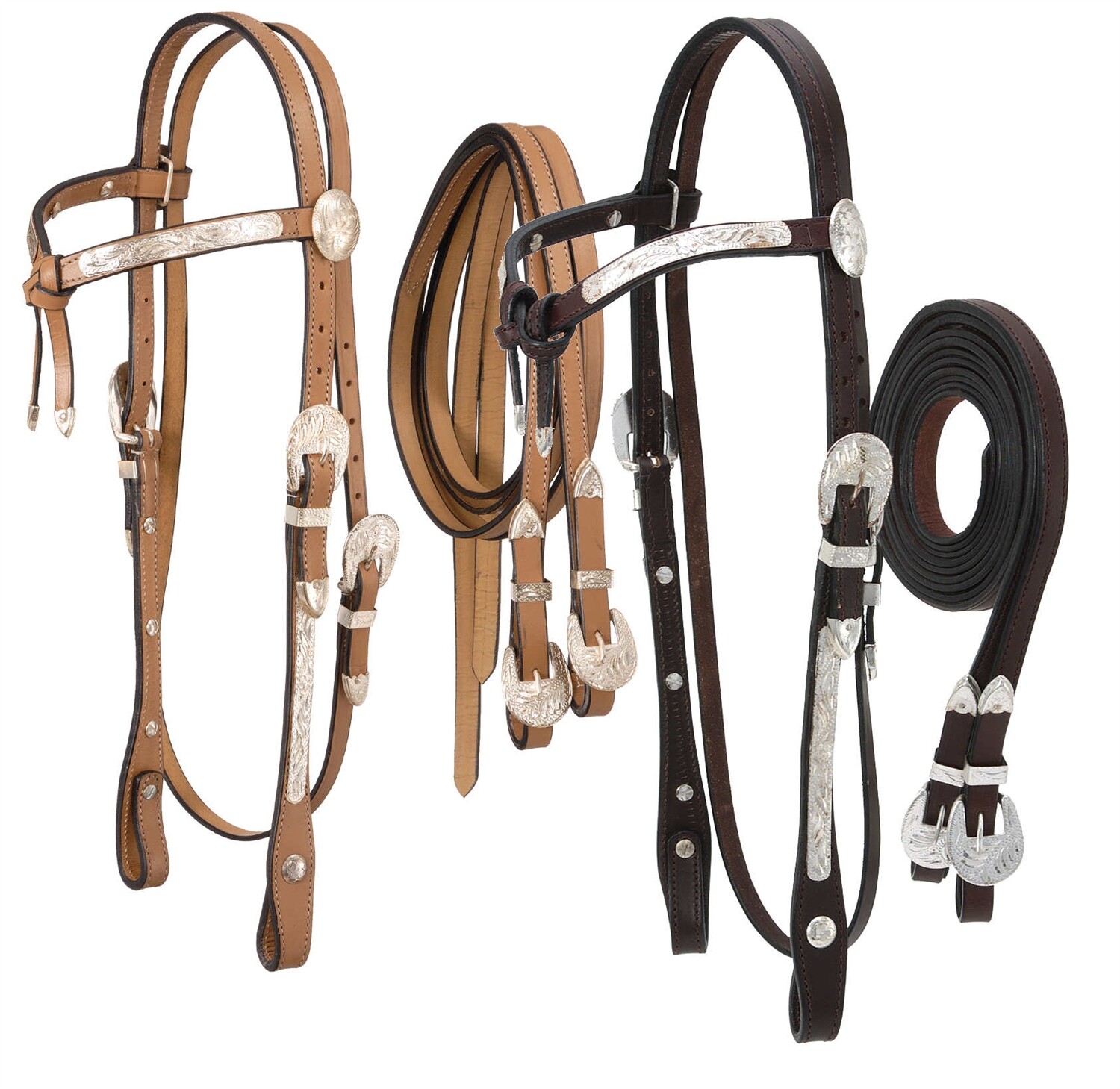 Silver Show Futurity Brow Headstall-Bridle – Reins – Light or Dark Oil leather