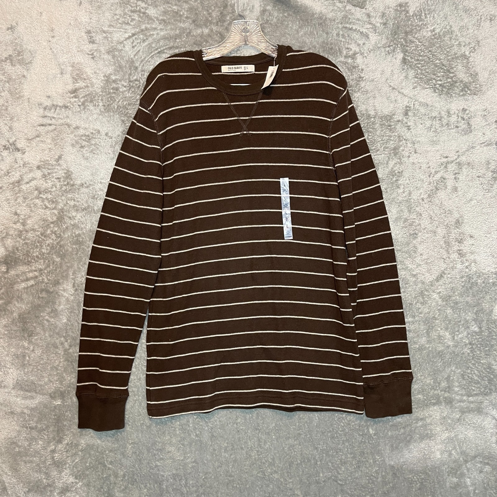 Old Navy Men Size L Classic Rugged Outdoor Striped Crewneck Thermal Shirt Brown gallery