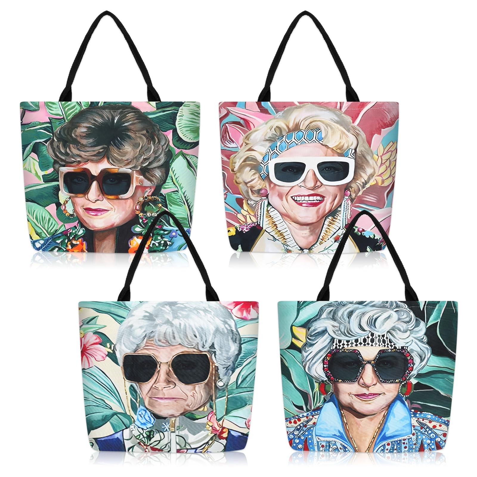 4 Pack Girls Tote Bags Golden Large Shoulder Bag Reusable Canvas Shopping Bag…