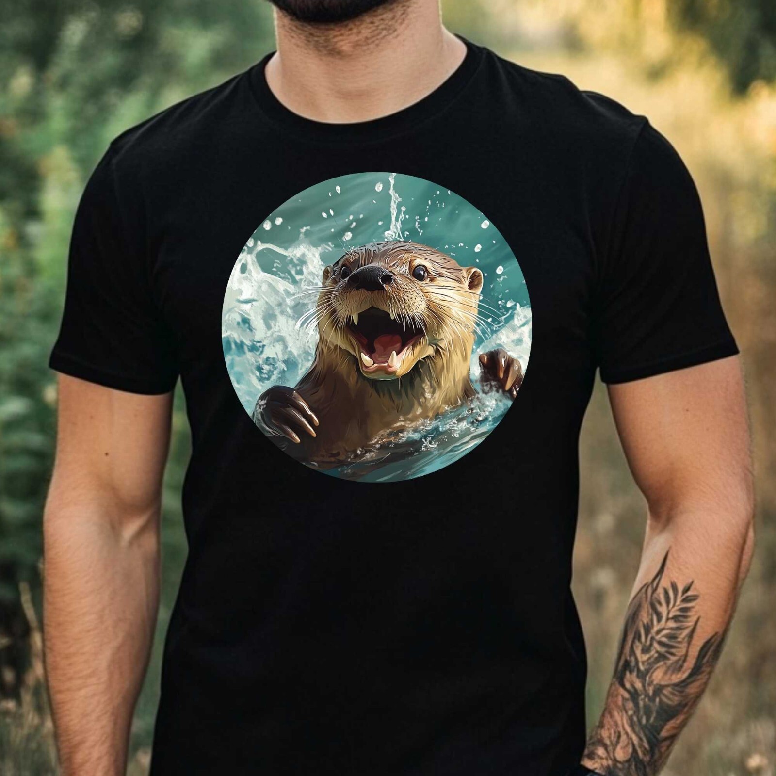 Mens Playful Otter Motif Cotton T-Shirt Size XS to 5XL gallery
