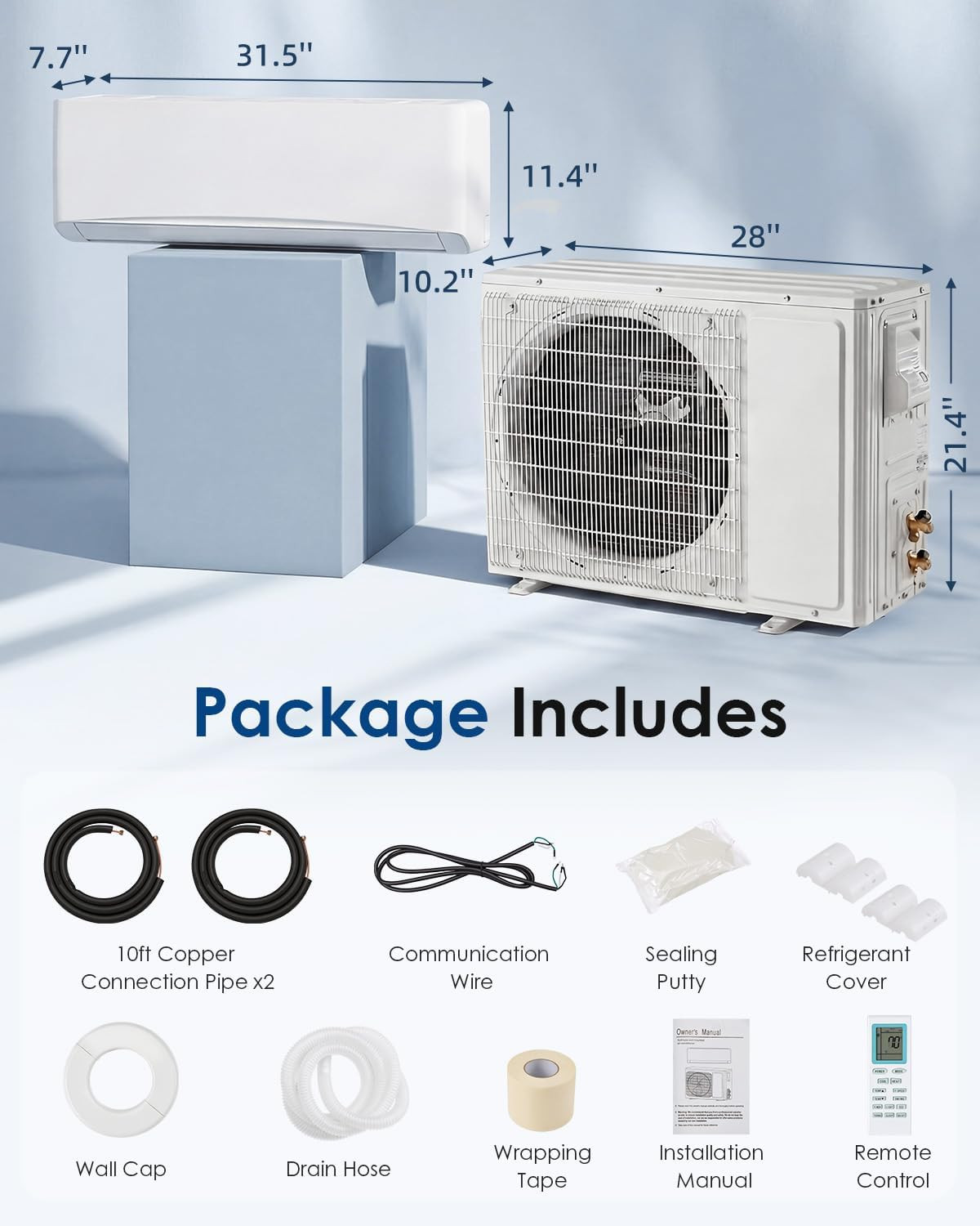 12000 BTU Mini Split AC, Wall Air Conditioner w/Heating Pump, WiFi & App Enabled