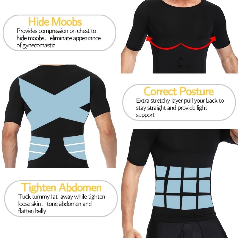 Men Compression Slimming Body Shaper Gynecomastia T-shirt Posture Corrector Vest gallery