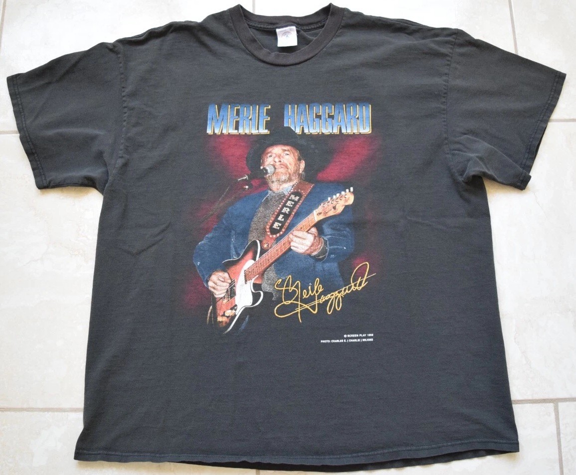 Vintage 1998 Thrashed Merle Haggard Shirt Tee XL Rare Country Tour Telecaster gallery