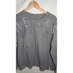 Marc Ecko Cut & Sew Mens Long Sleeve Waffle Shirt Sz Large Graphic Gray thermal