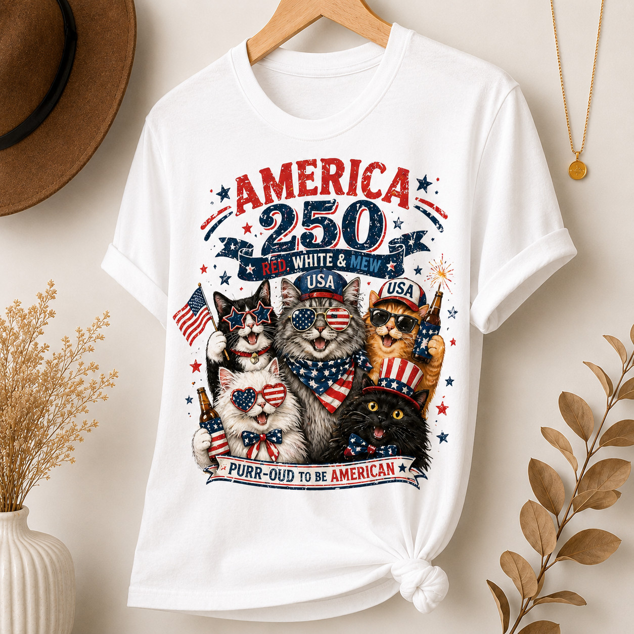 America 250 Birthday Shirt Patriotic Cat USA Flag 4th July Tee Gift gallery