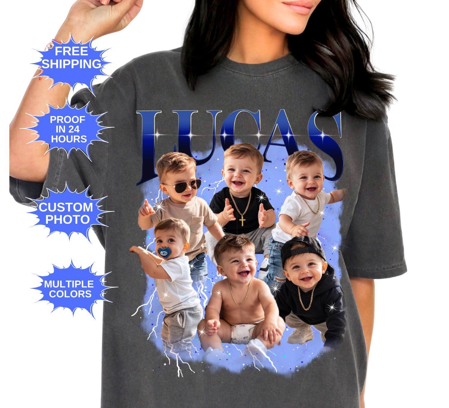 Custom Cotton Photo T-Shirt Personalized Kids Collage Family Gift