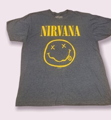 Nirvana Men’s Officially Licensed Kurt Cobain Smiley Face Retro Rock Tee XL