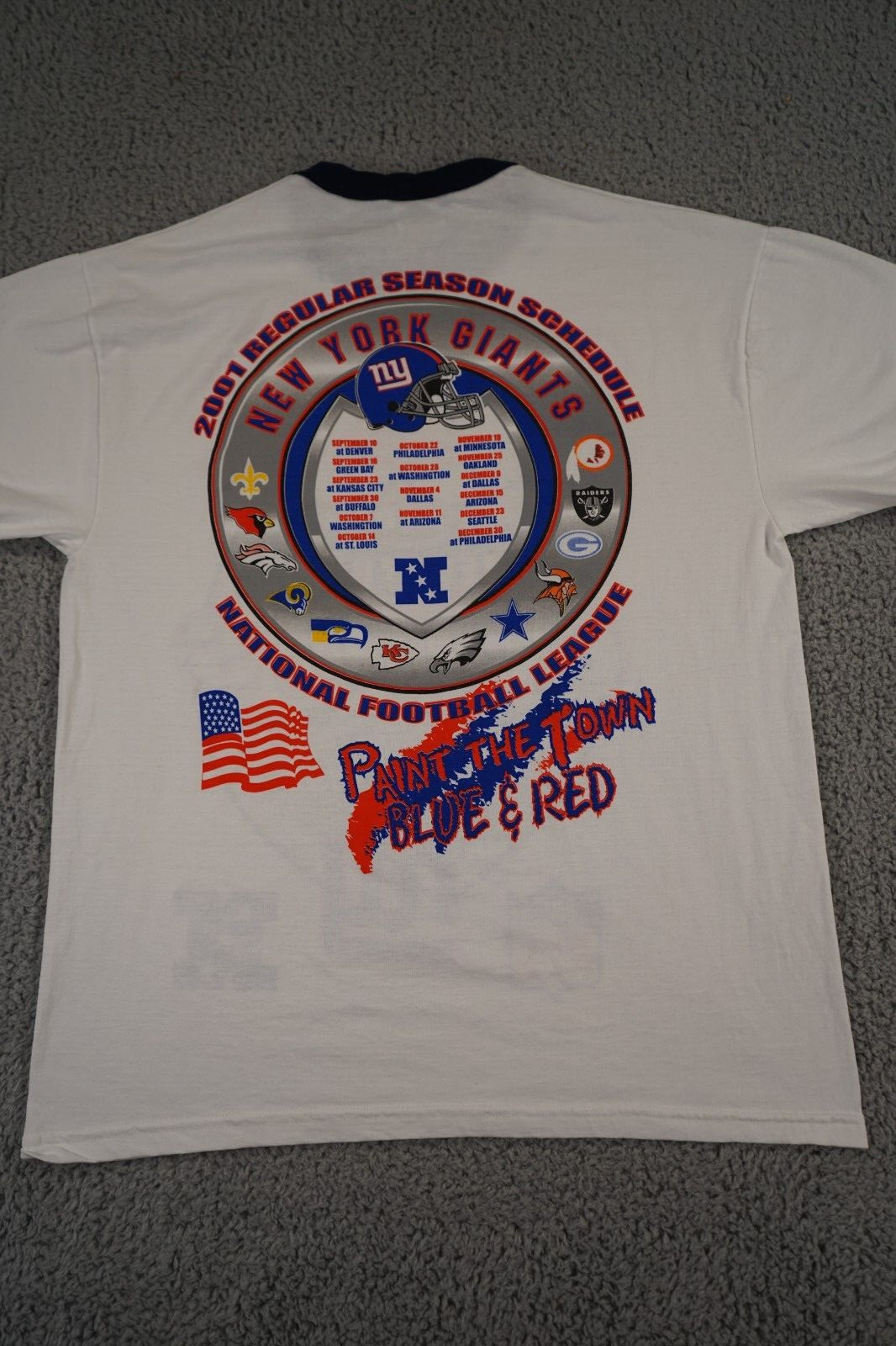 Vintage New York Giants T Shirt Mens XL White Y2K 2001 Season Center Logo Flag gallery