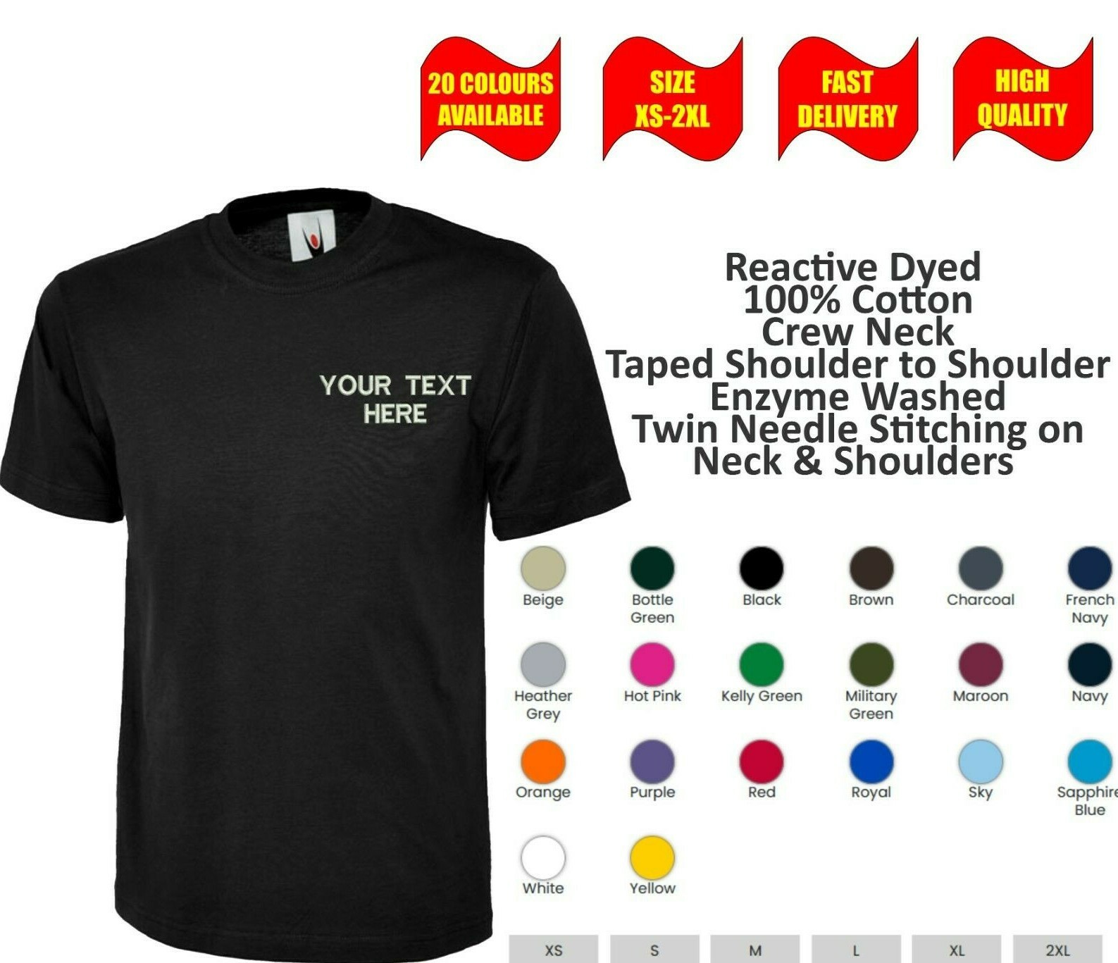 Personalised Printed Uneek UC301 Unisex Classic T-shirt Your Text Print Tee Top gallery