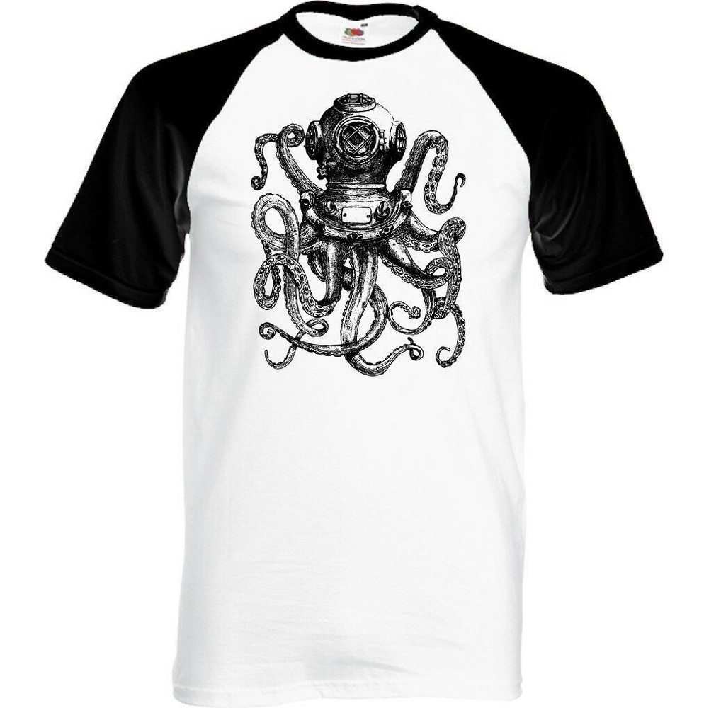 Scuba Diving Octopus Mens Deep Sea Diver T-Shirt Dive Mask Flippers Tank Kit