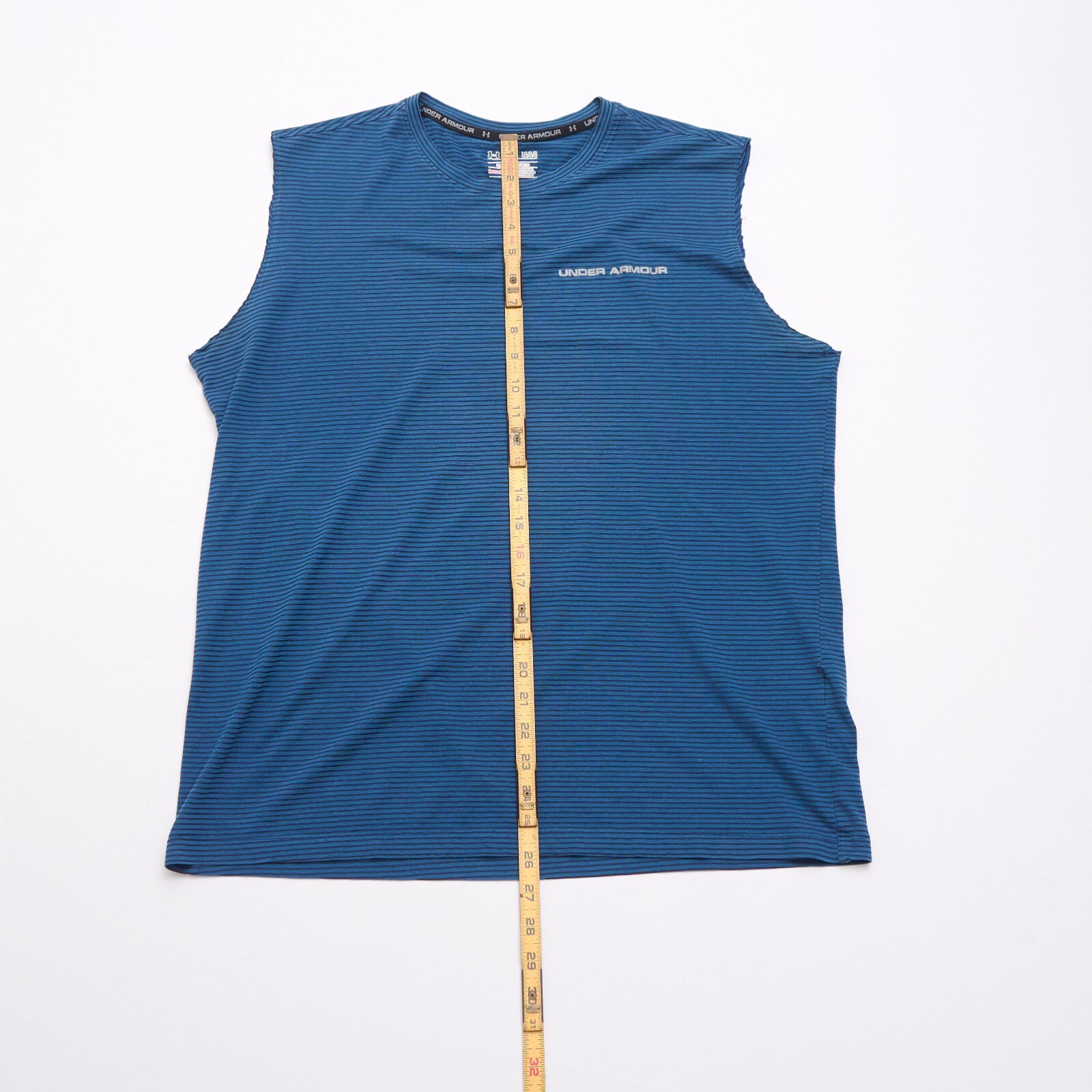 Under Armour Heatgear Blue Striped Sleeveless Tee Men's L Semi-Fitted - Read! gallery