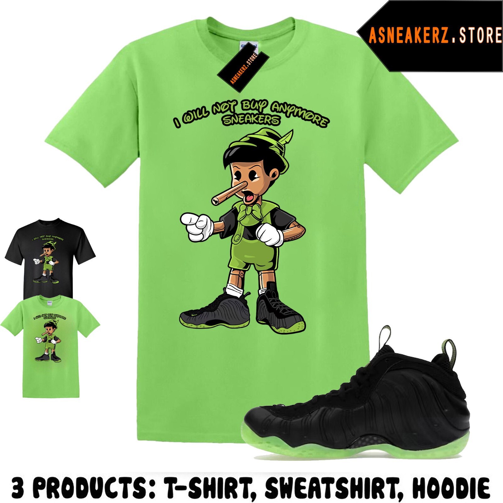 Tee Shirt Matching Foamposite One Black Volt Match Sneakerhead Pinocchio T-Shirt gallery