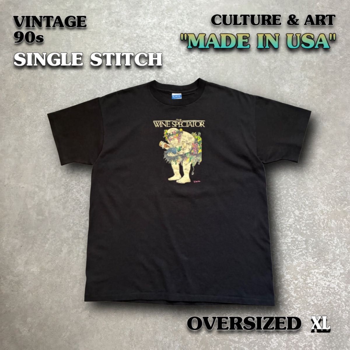 Royal FIRST CLASS 90s Vintage USA Made Wine Spectator Art T-Shirt XL Black gallery