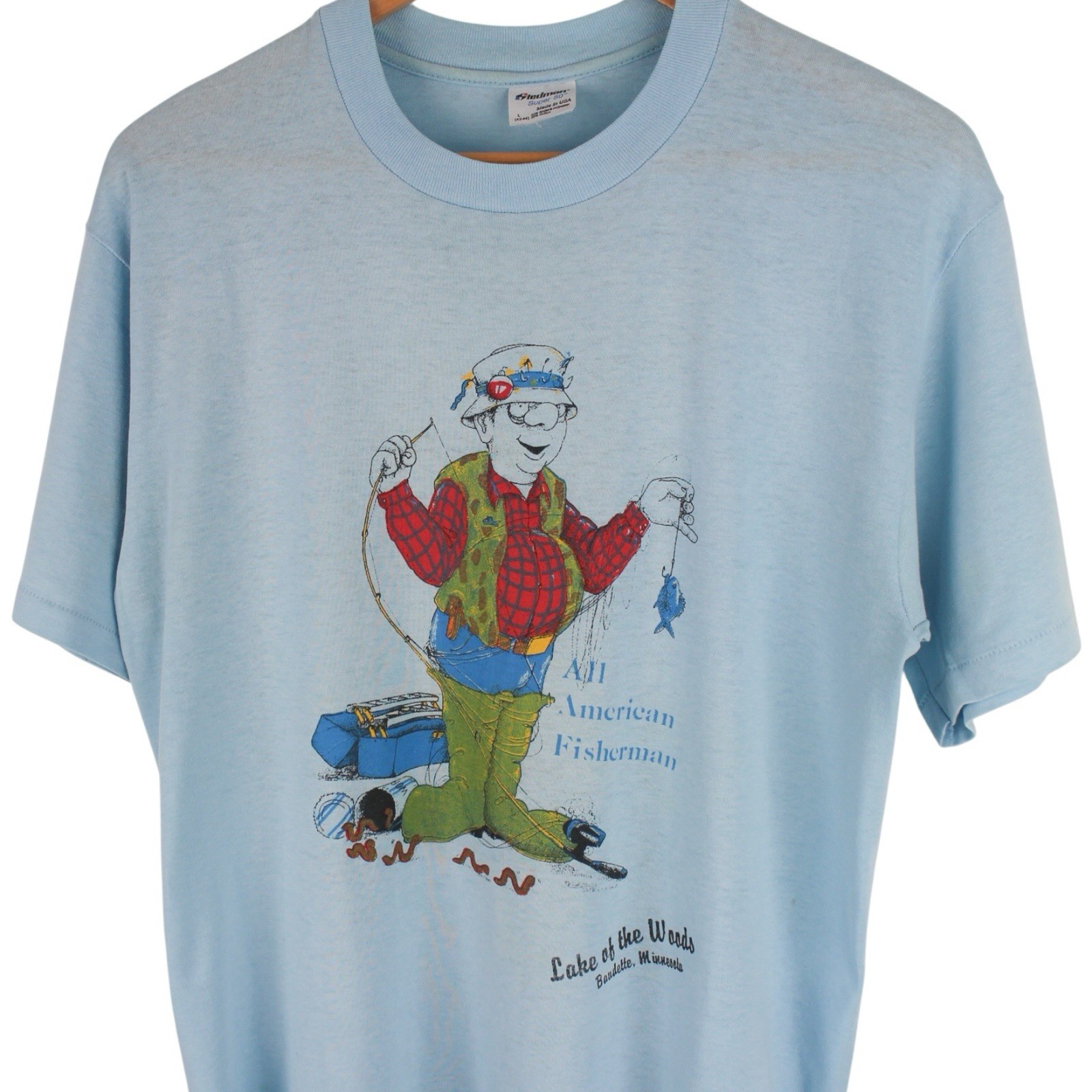 Vintage Minnesota All American Fisherman T-Shirt Blue Thin Single Stitch Large gallery
