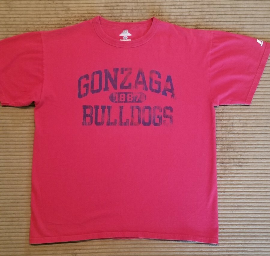 GONZAGA UNIV RUSSELL T SHIRT RED LARGE G0NZAGA BULLDOGS SPOKANE WASH EX COND!!