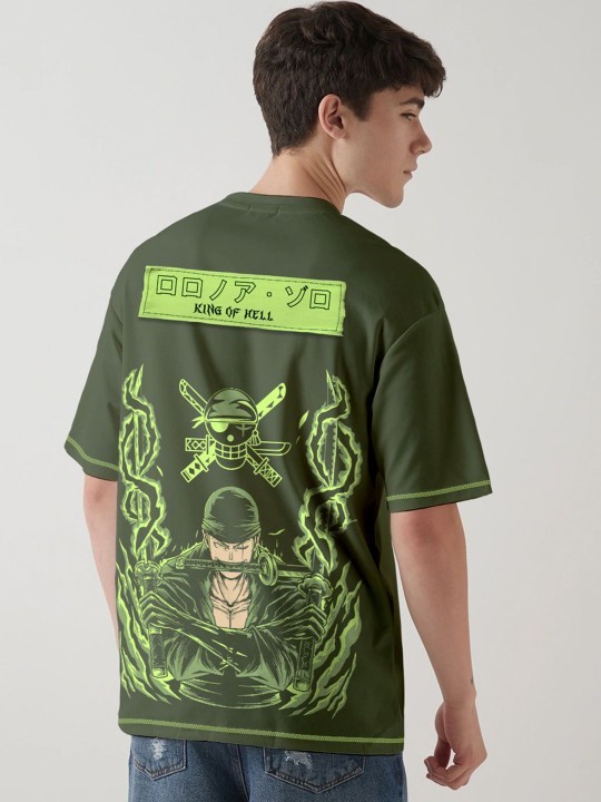 Zoro X King Of Hell Printed Drop-Shoulder Sleeves Oversized Cotton T-shirt