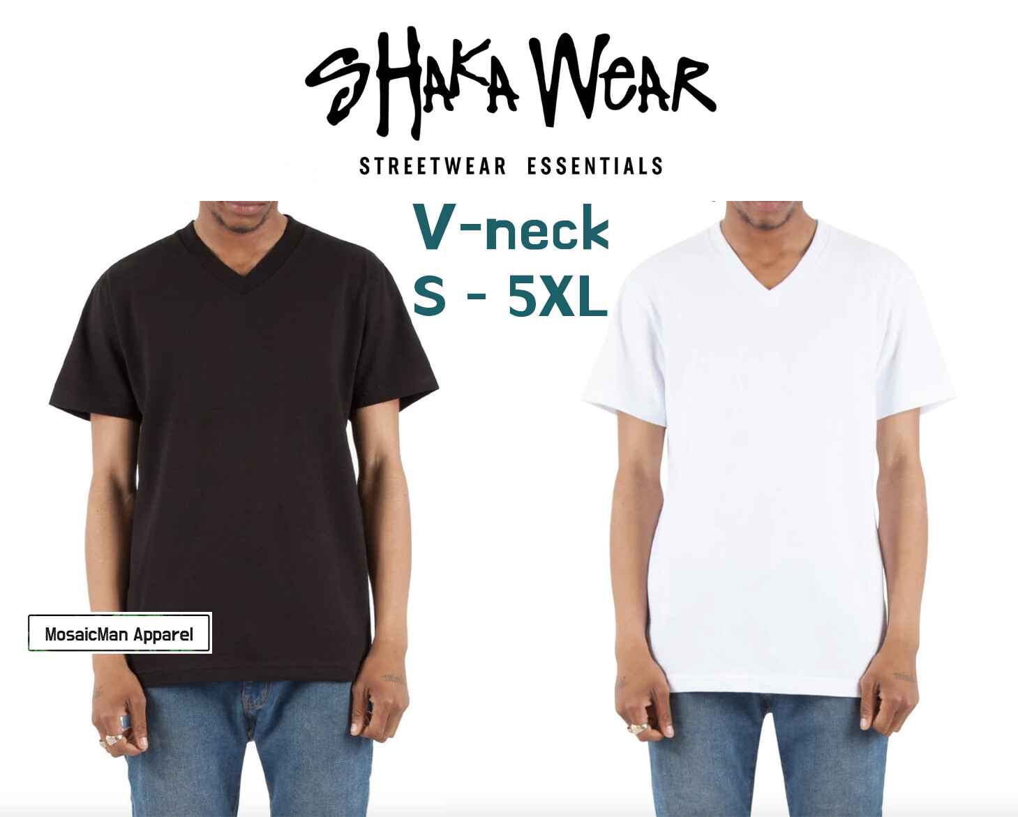 Shaka Wear V-neck Solid Short sleeve Cotton T-shirt Heavy knit White Black S-5X gallery
