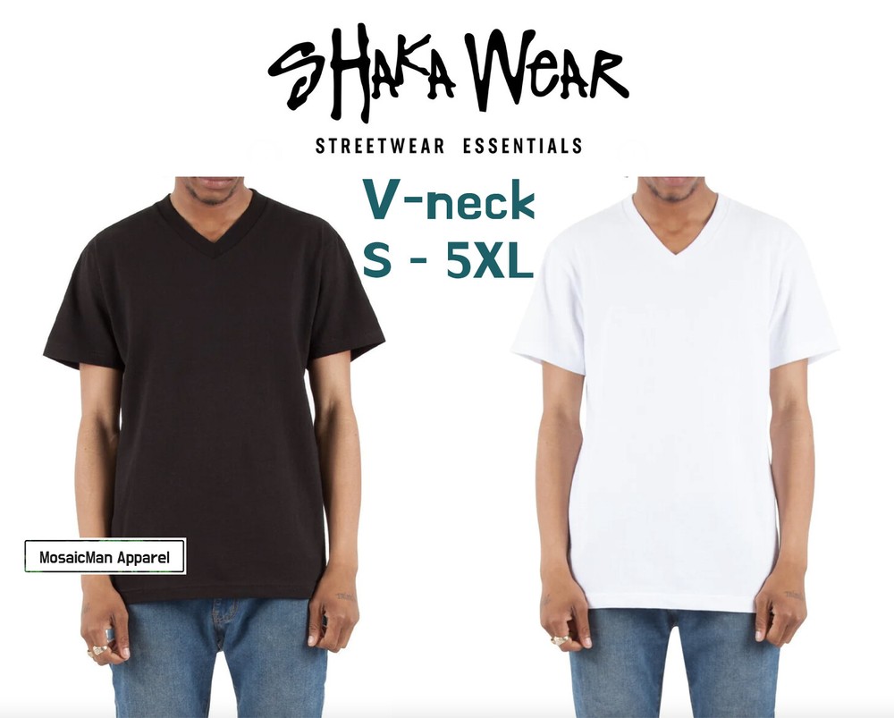 Shaka Wear V-neck Solid Short sleeve Cotton T-shirt Heavy knit White Black S-5X