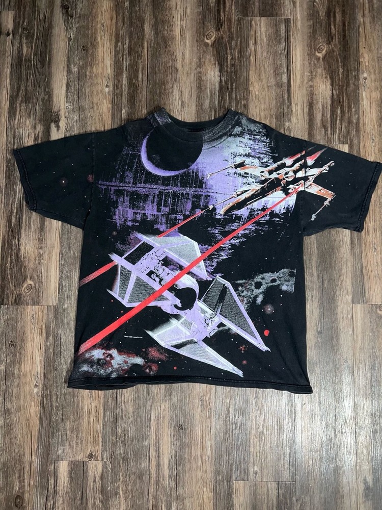Vintage 1996 Star Wars All Over Print X-Wing vs Tie Fighter T-Shirt