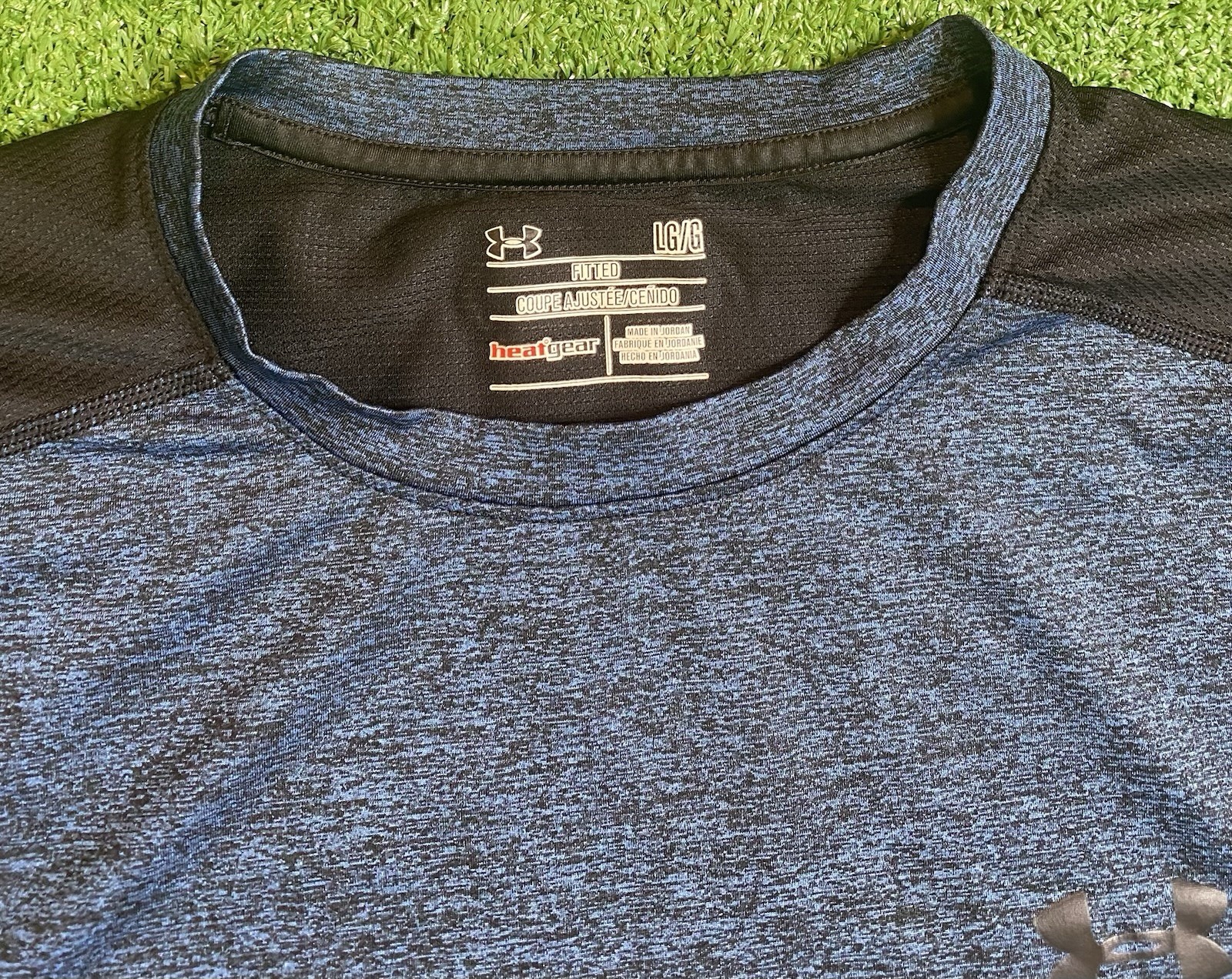 Under Armour T Shirt Mens Large Fitted Blue Heat Gear Polyester Loose Fit Gym gallery