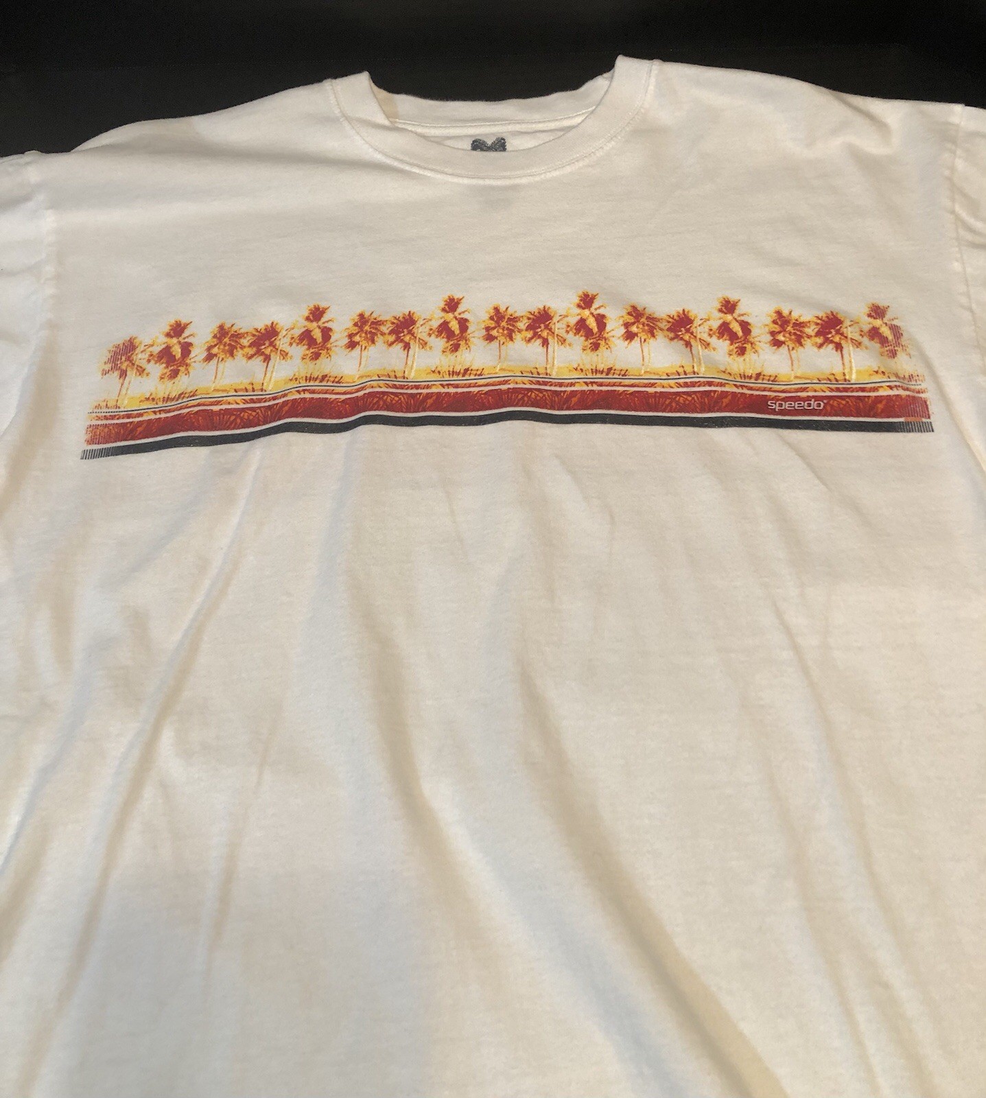 Vintage Speed-O Brand 2 Sided Printed Short Sleeve T-Shirt White W/ Multi Colors gallery