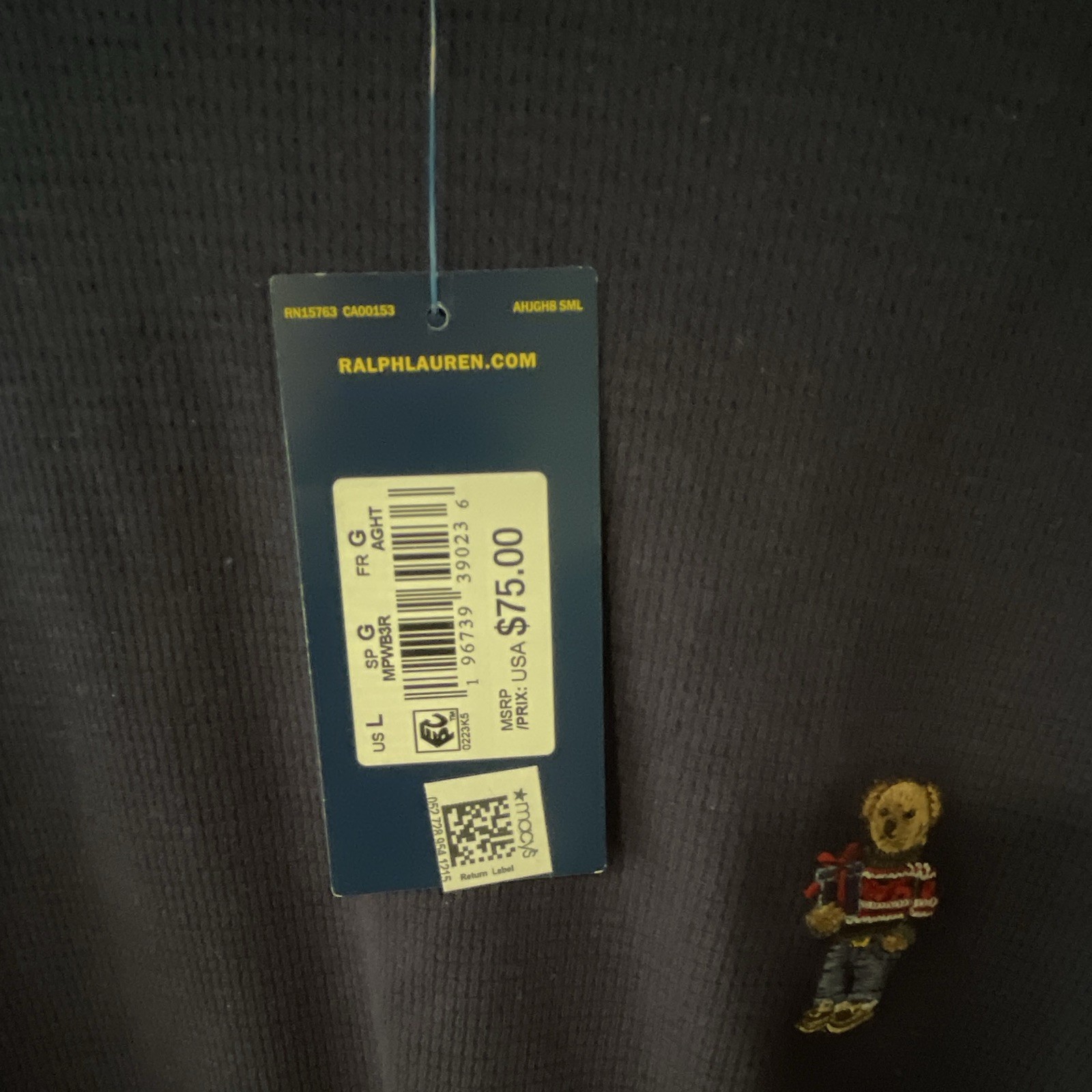 Polo Ralph Lauren Polo Bear Embroidered Waffle-Knit Crewneck Thermal Navy L gallery