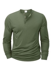 Men Long Sleeve Breathable Henley Button Tee Quick Dry Slim Fit Casual Top Gift