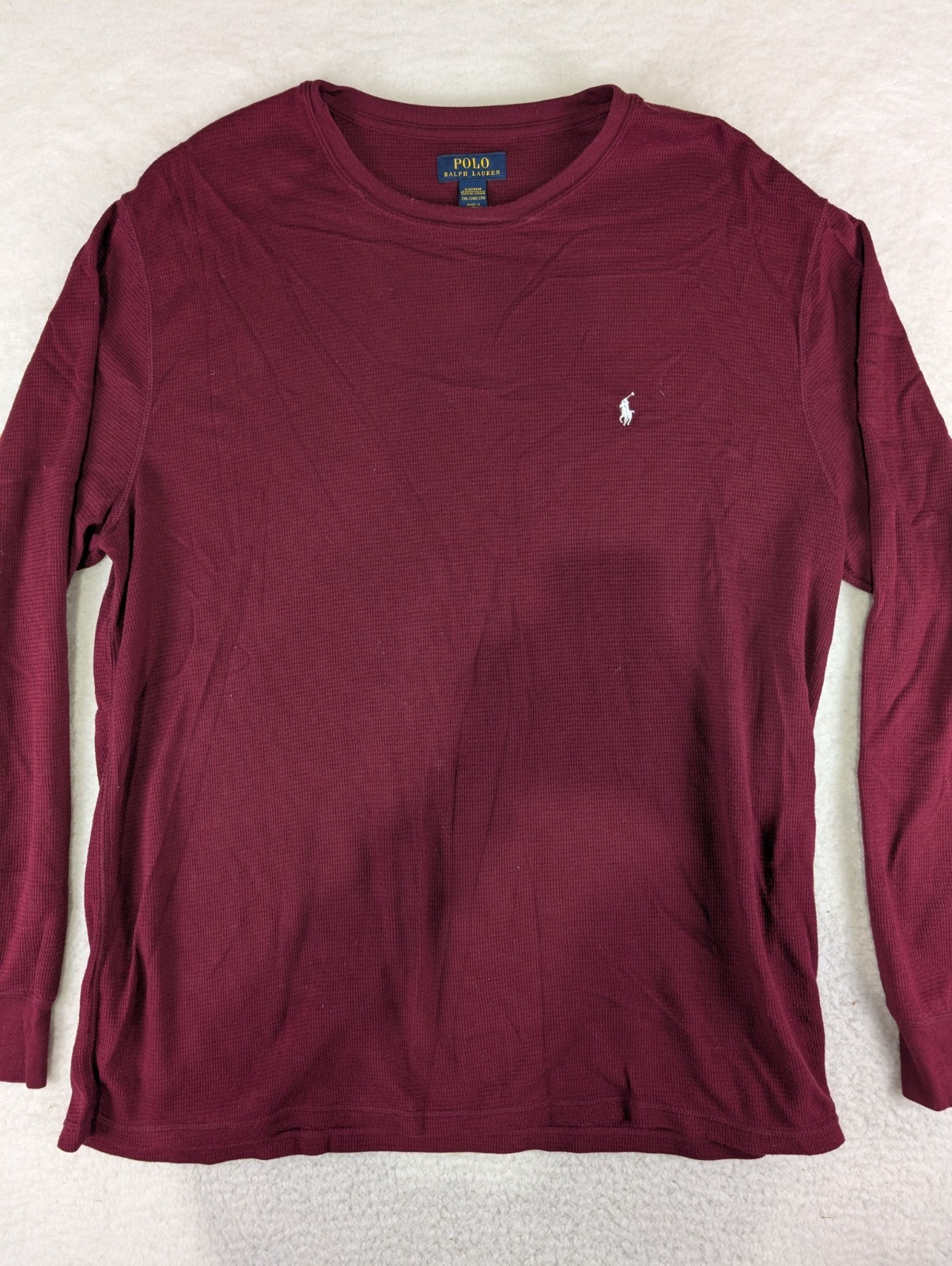 POLO RALPH LAUREN Waffle Knit Crewneck Pull-On Thermal Maroon Shirt Men's 2XL gallery