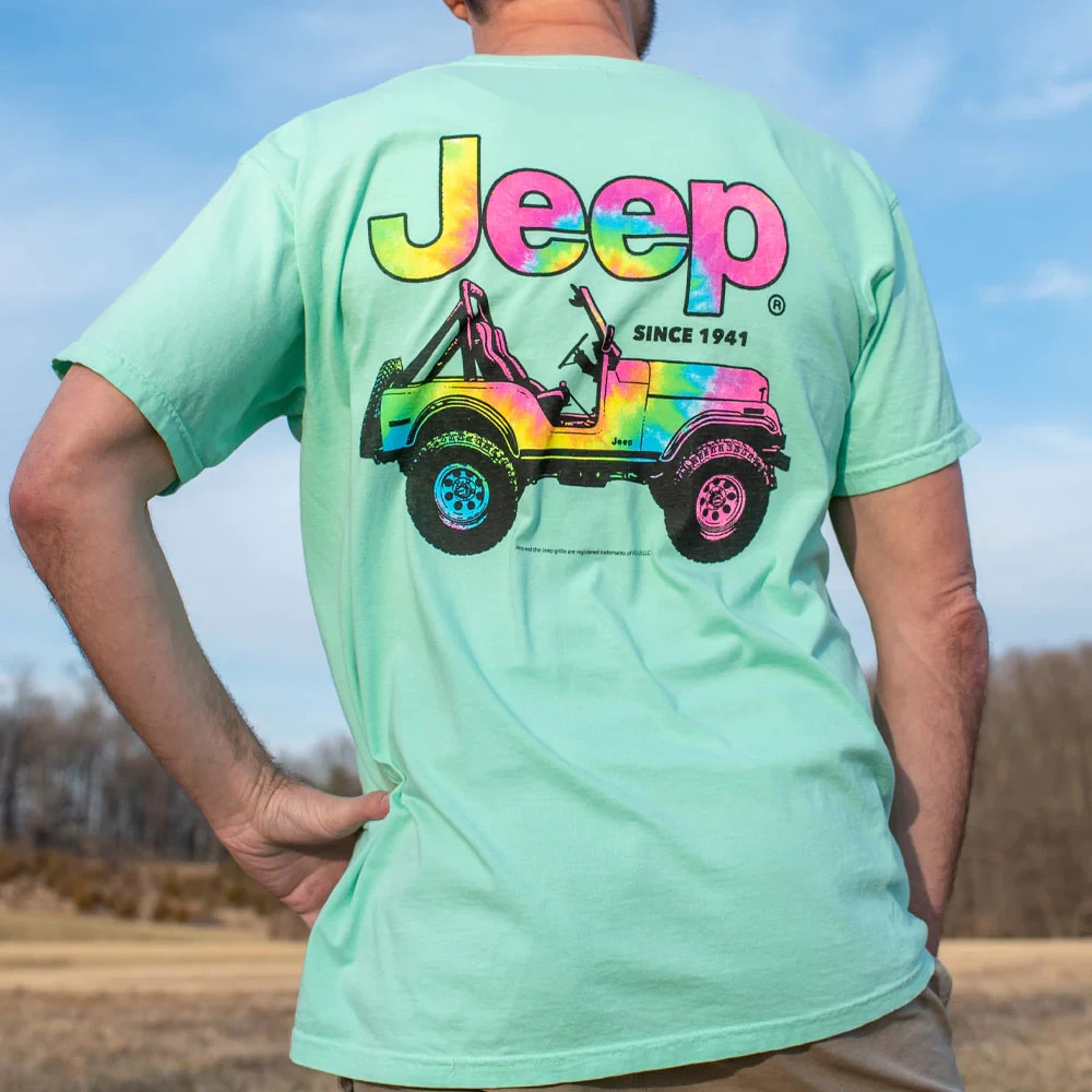 Jeep Beach T-Shirt Tie Dyed CJ comfort Colors Tee Shirt teal - Sizes S/M/XL gallery