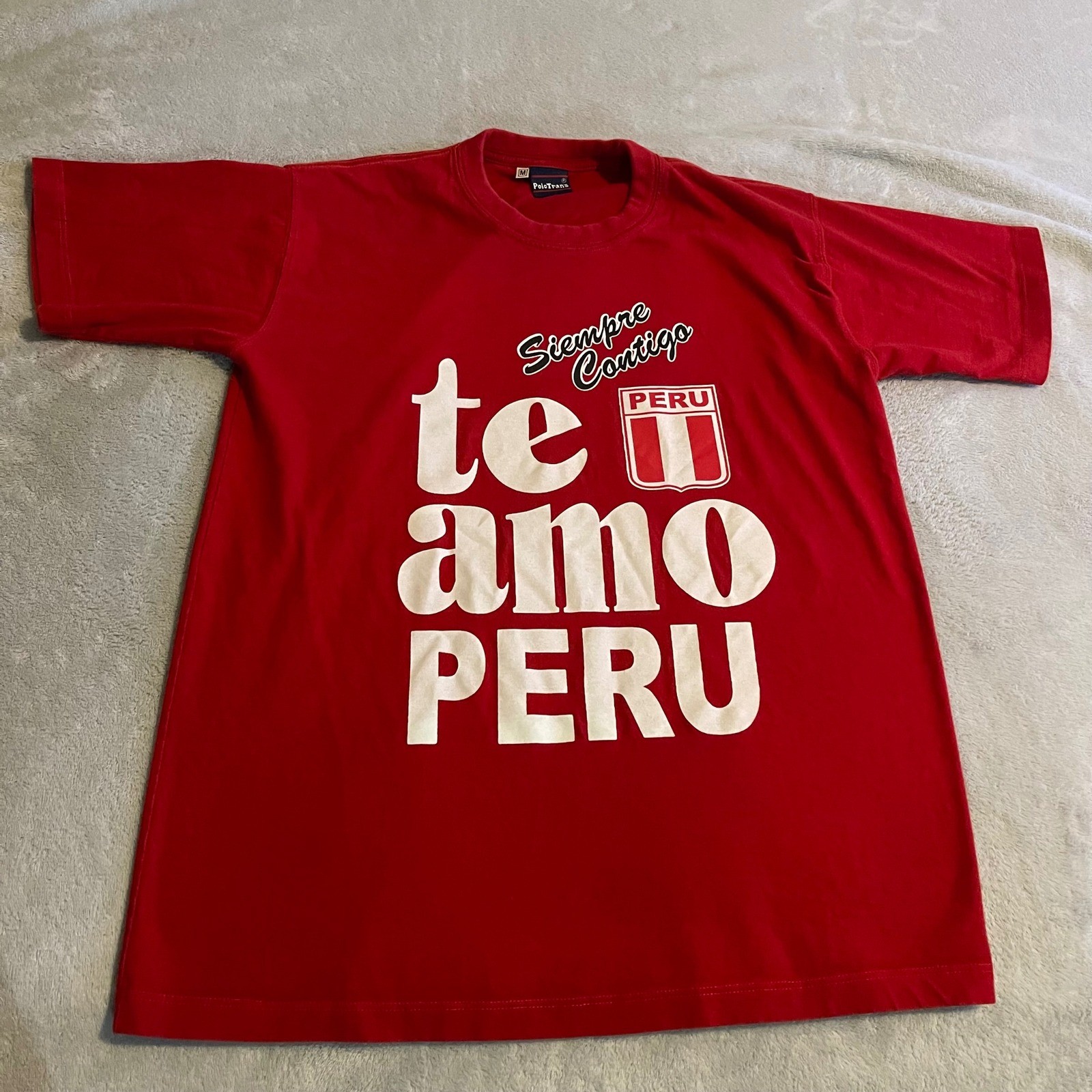 Vintage Peru PoloTran's Te Amo Siempre Contigo Red Graphic T-Shirt Mens Medium gallery