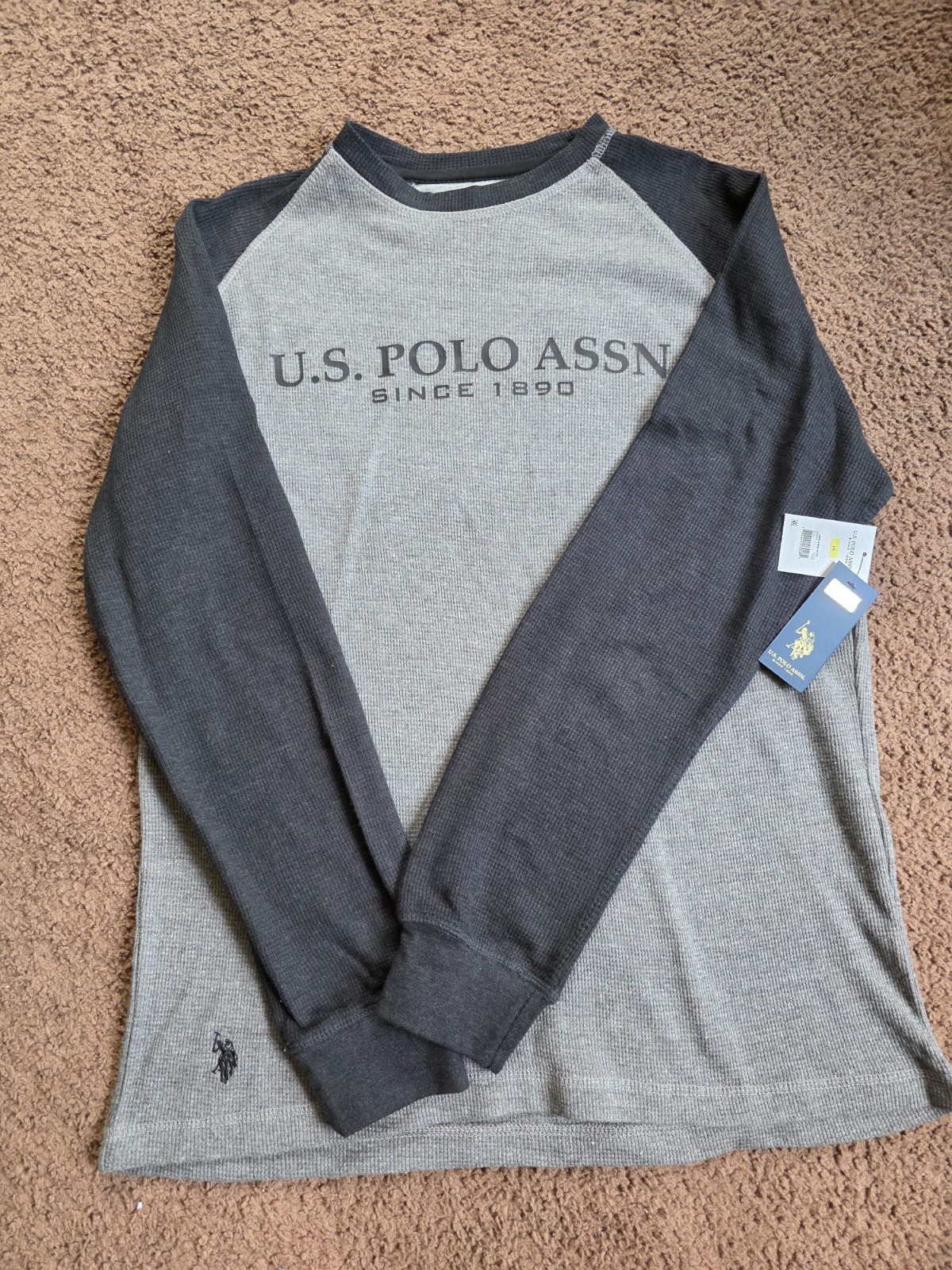 U.S. Polo Assn Mens Large Thermal Shirt Gray Black Raglan Long Sleeve NWT gallery