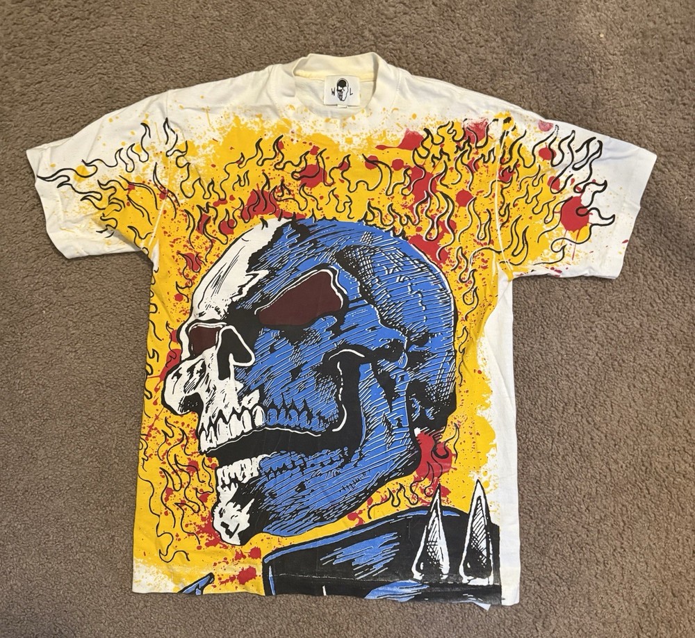 Warren Lotas Men Shirt Ghost Rider Graphic Skull Flames Size Small