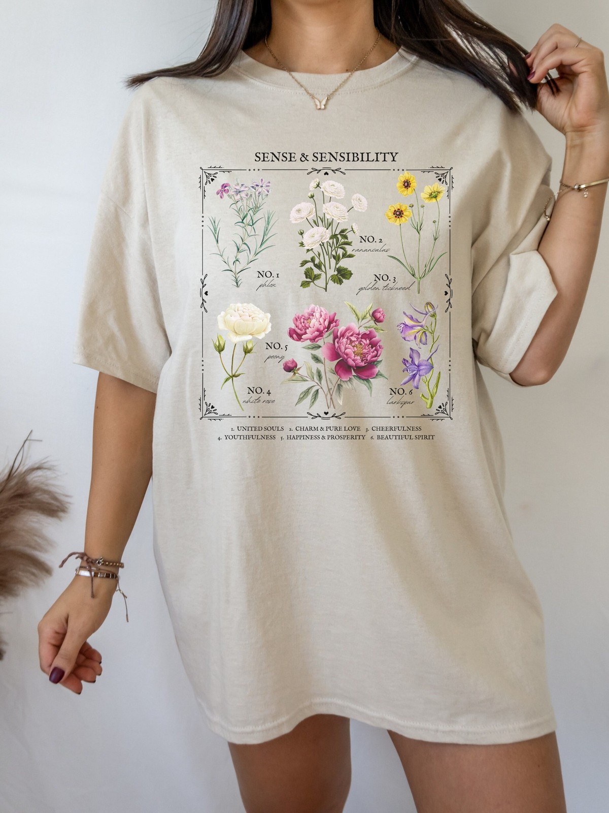 Jane Austen Sense Sensibility Literary Flower Chart tee shirt Cottagecore Litera