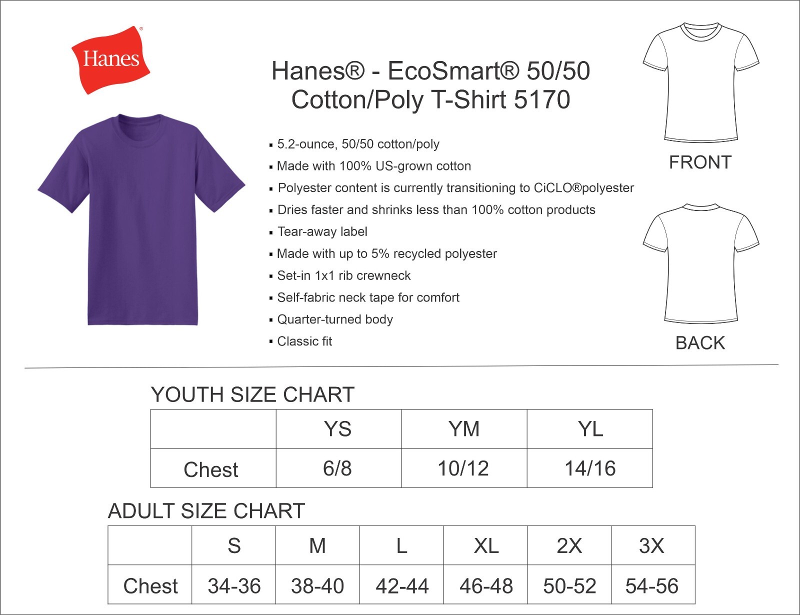 Hanes® - EcoSmart® 50/50 Cotton/Poly T-Shirt - 5170 gallery