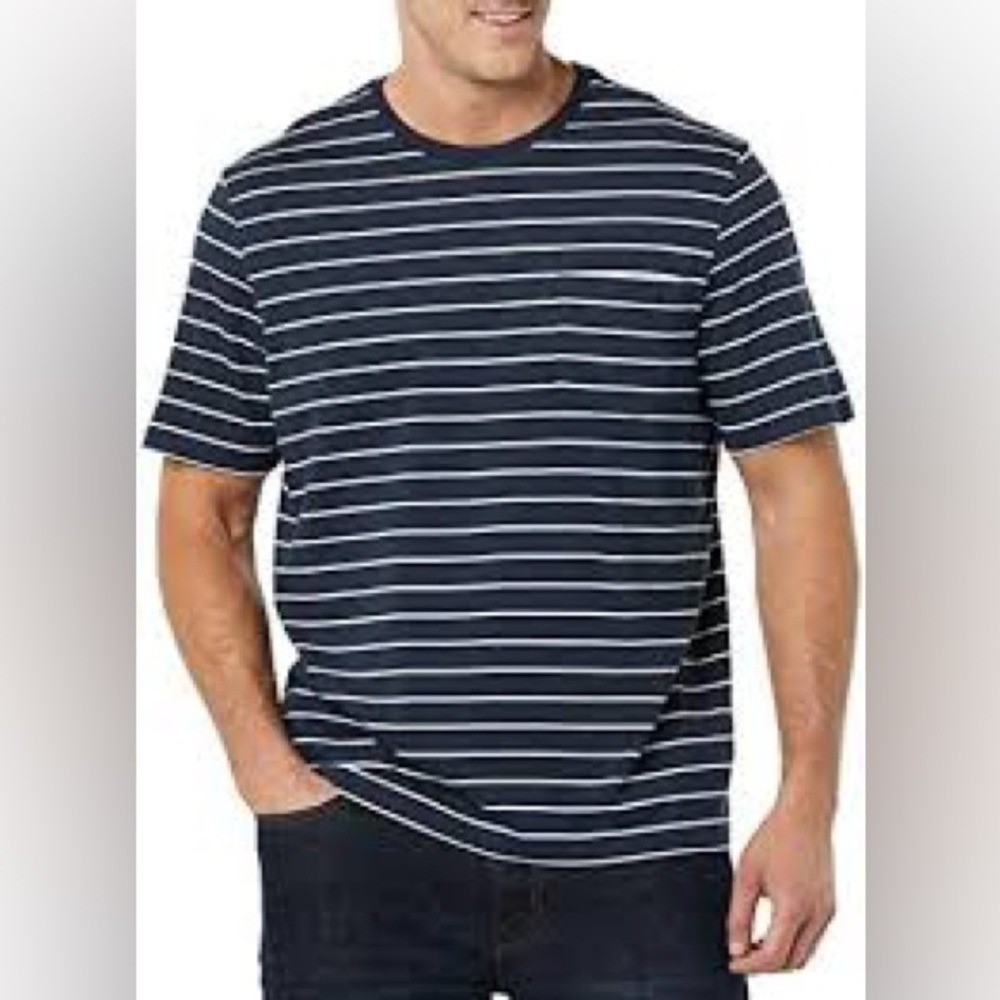 Free Fly Men’s XL Bamboo Performance Pocket T-Shirt Blue White Stripes