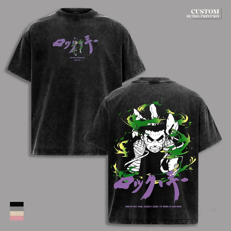 Rock Lee Ninja Anime T-Shirt Vintage Martial Arts Graphic Tee Shirt Apparel Mens