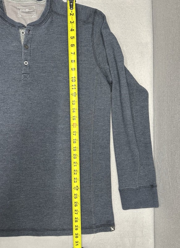 Eddie Bauer Thermal Base Layer Mens L Tall Henley Shirt Blue Long Sleeve Waffle gallery