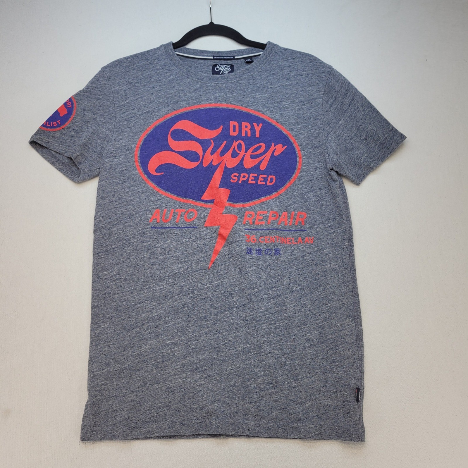 Superdry T-Shirt Mens Small Blue Vintage Racing Super Speed Auto Repair Graphic