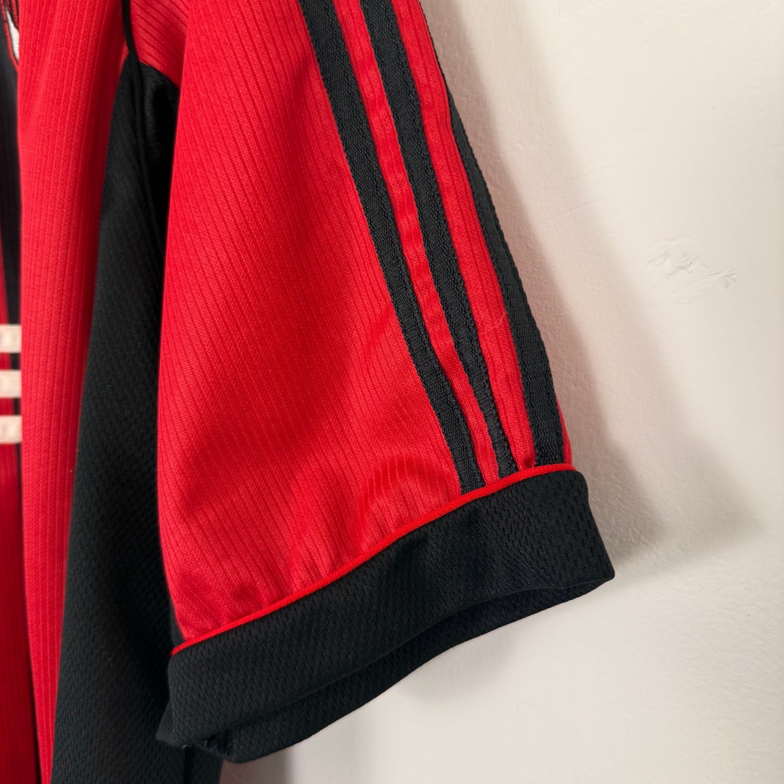 Vintage 90s AC Milan Italy Adidas Soccer Football Jersey Black Red Striped Large gallery