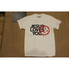 Jesus Loves You Saved By Grace Smiley Face Graphic T-Shirt White Medium