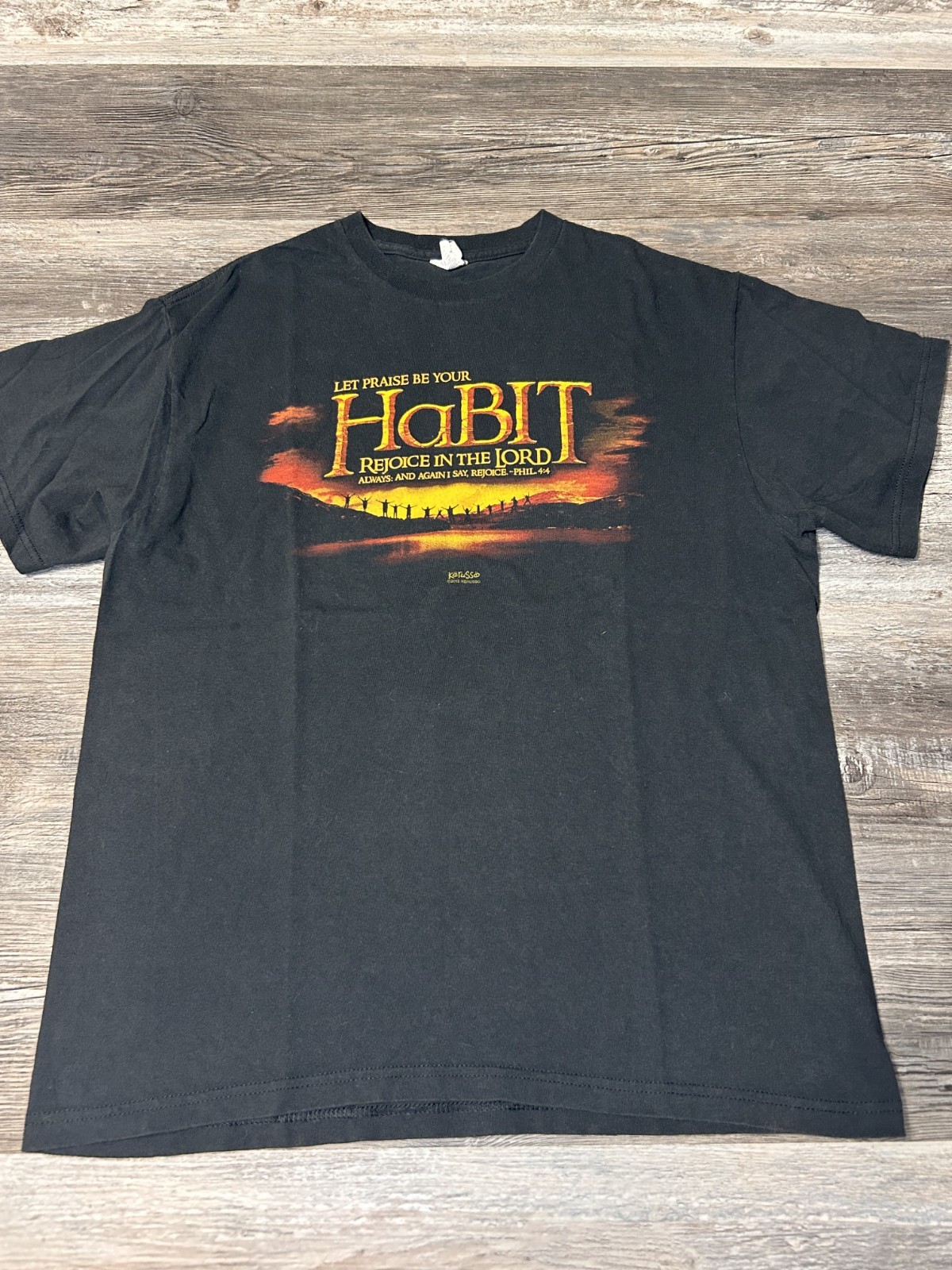 2012 Kerusso Habit Jesus Christian Hobbit Parody Black T Shirt L gallery