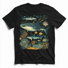 Whale Shark Barracuda Ocean Coral Reef Sea Life T-Shirt Marine Wildlife Diver Te