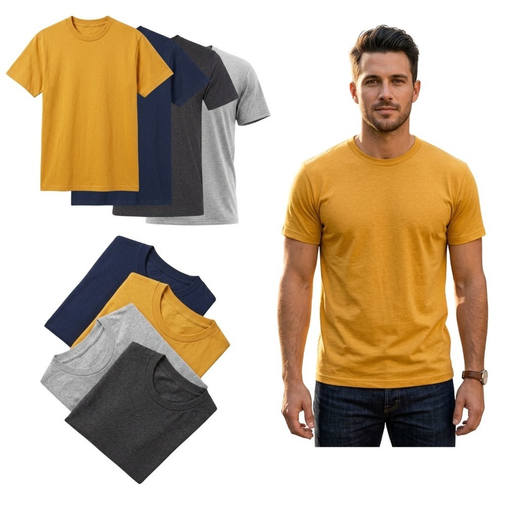 Mens Plain Blank T-Shirt Bundle Premium Casual Basic Crew Neck Tee Lot 4-Pack